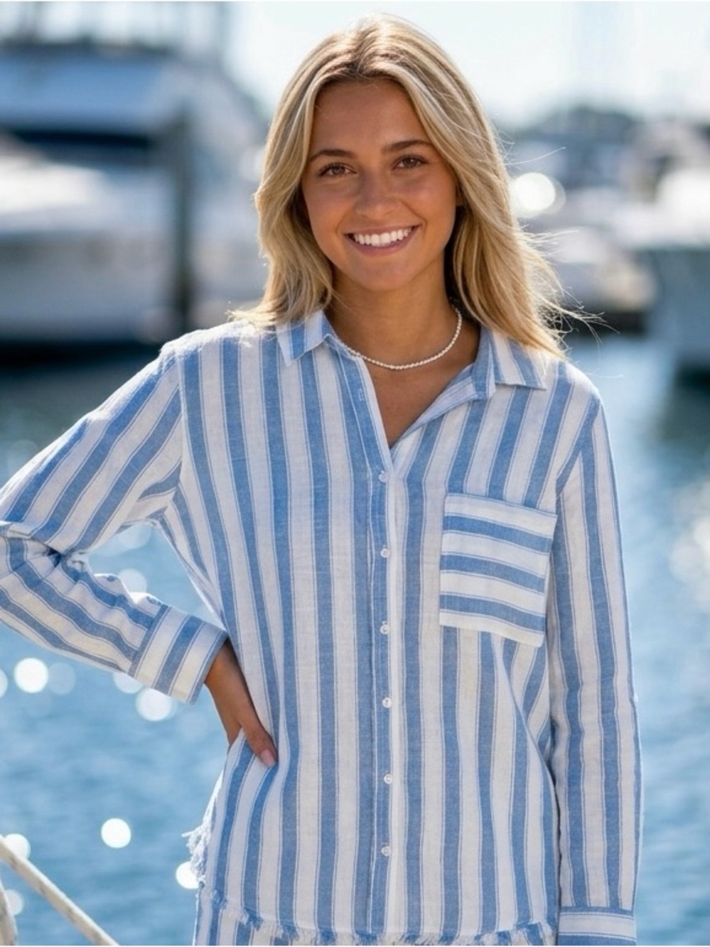 MELISSA NEPTON White and Blue Striped Shirt